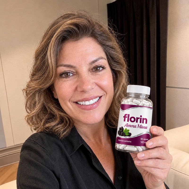 Adriana segurando o pote de Florin